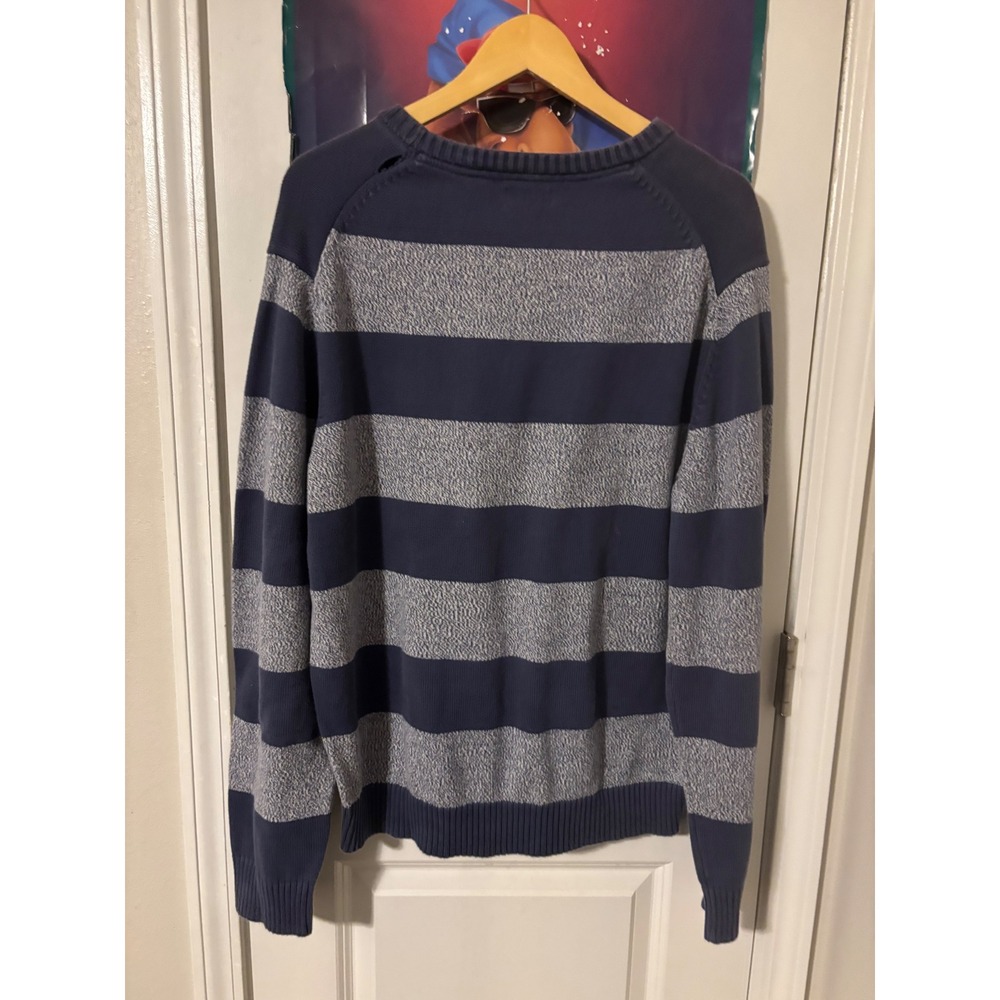 IZOD Mens XXL Blue Grey Striped Crewneck Knit Sweater Long Sleeve Pullover